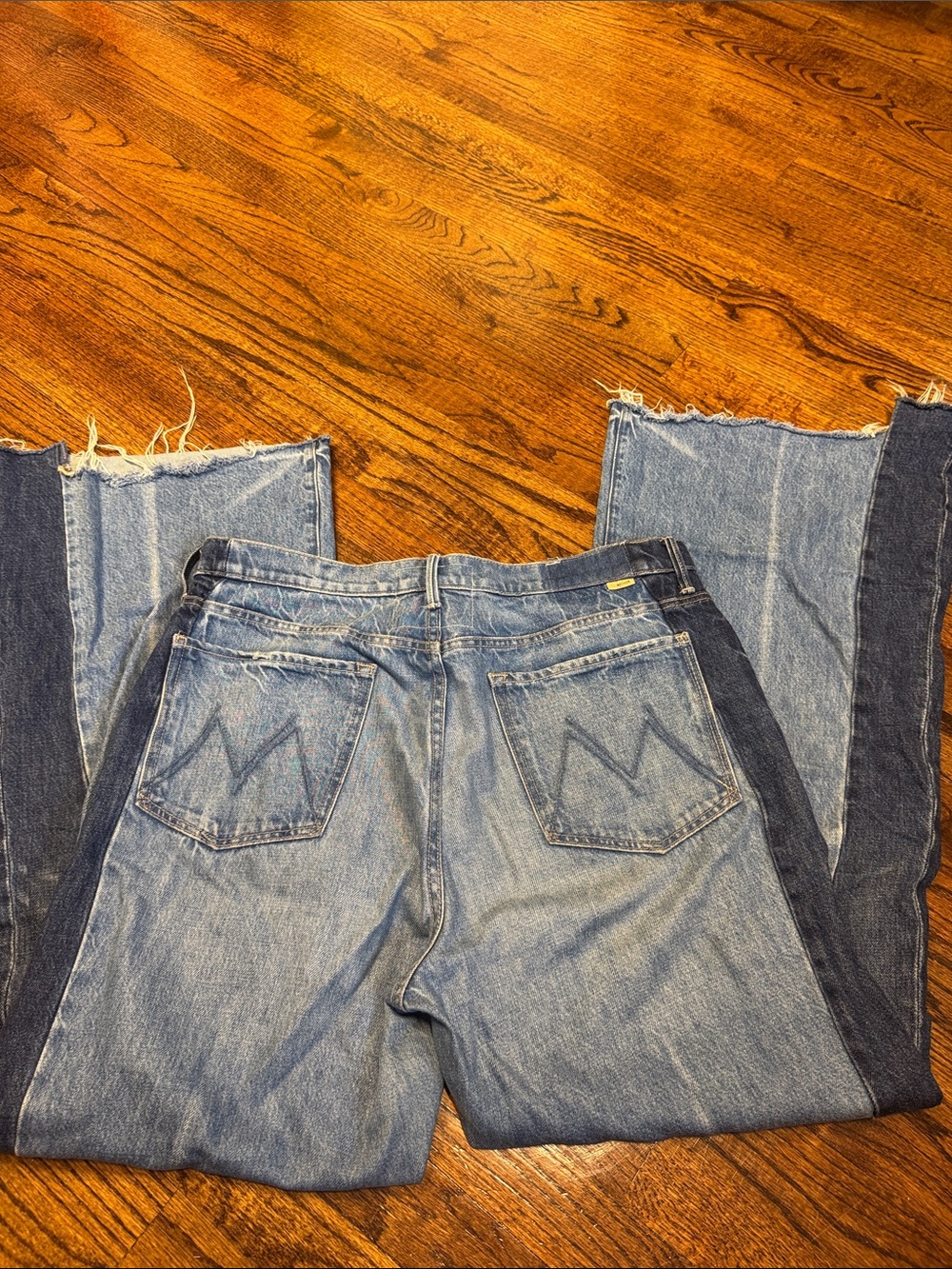 MOTHER the Tuxedo sidestepper sneak fray high rise wide leg jeans double stacked - Picture 8 of 9